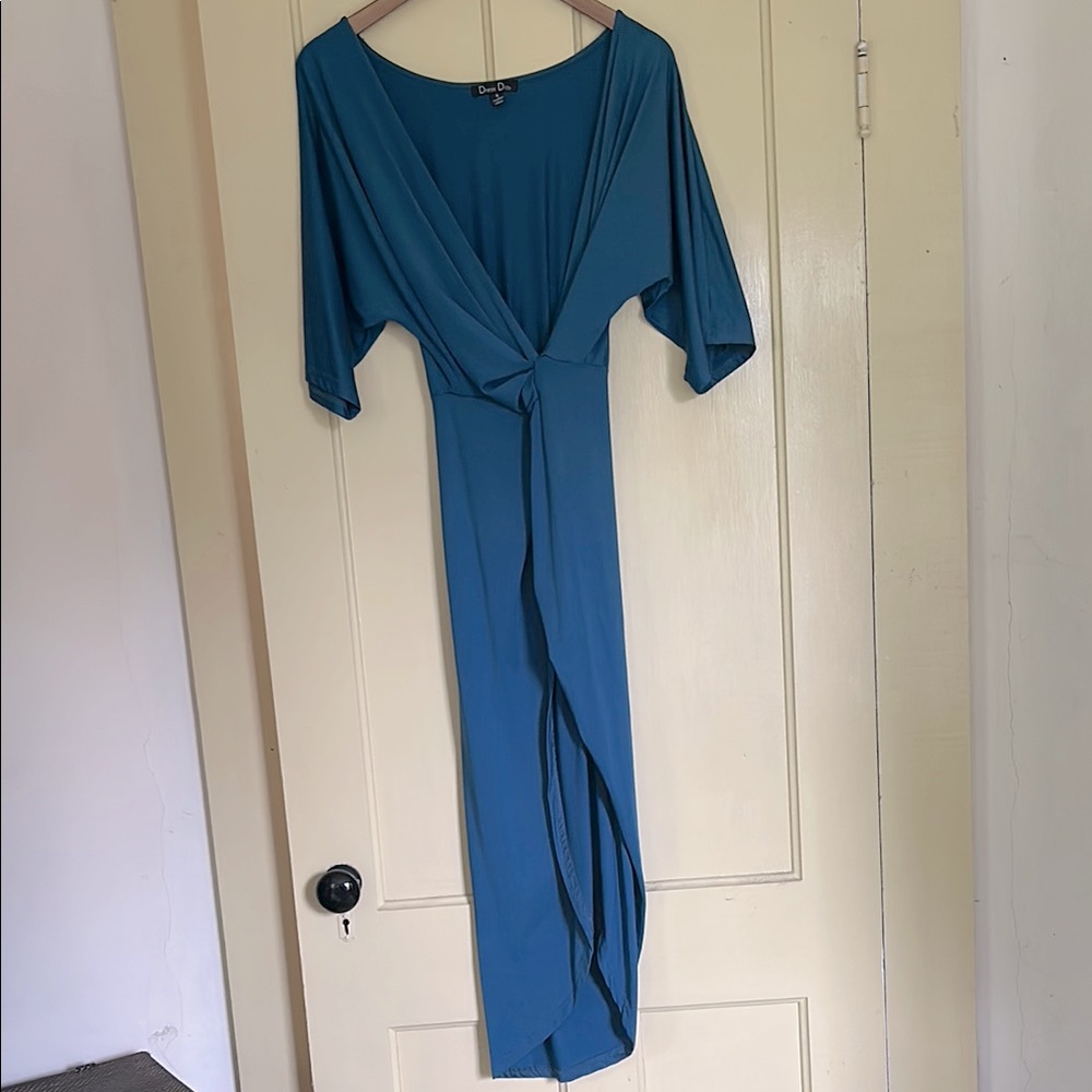Chic Blue Asymmetrical Wrap Dress